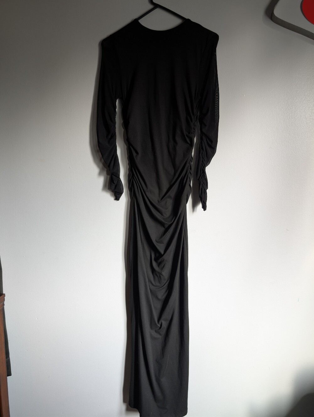 Black Floor Length Long Sleeve Ruched Maxi Dress